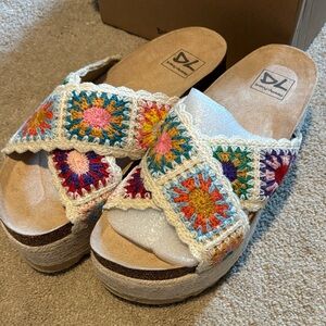 Dirty Laundry Colorful Crochet Platform Sandals